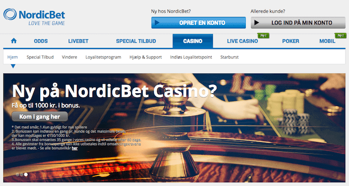 NordicBet Casino bonus på 1.000 kroner