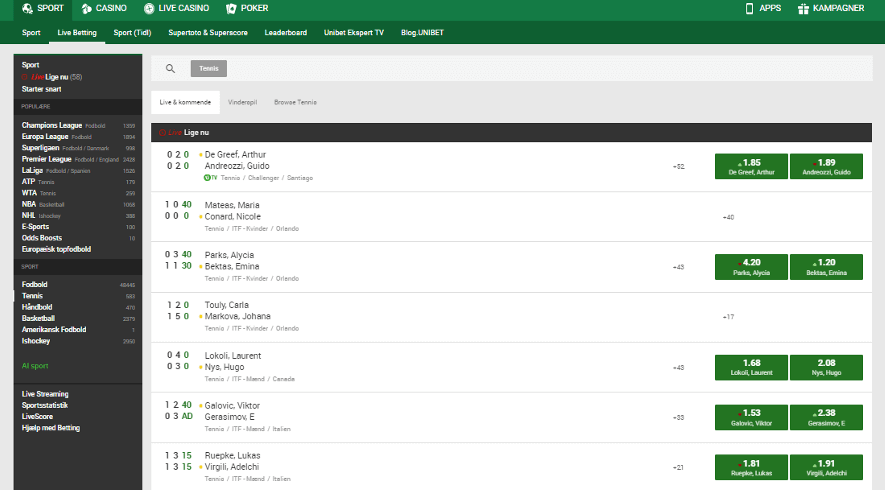 Live betting og streaming hos Unibet Live betting og streaming hos Unibet