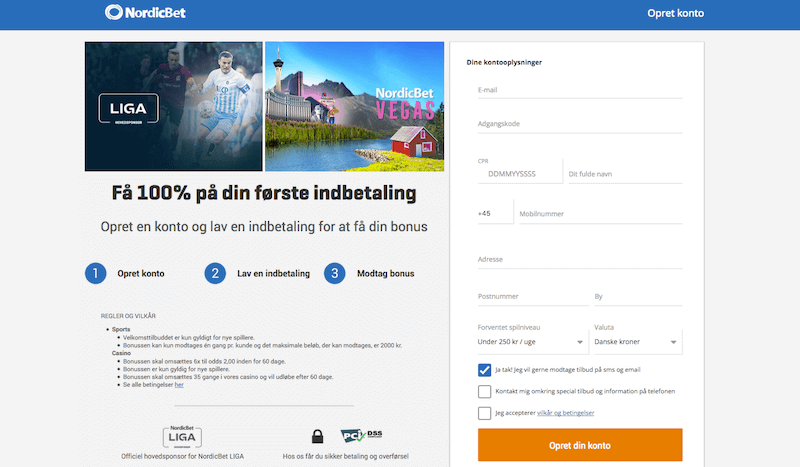 Oprettelse med Nordicbet bonuskode Opret NordicBet konto