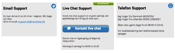 NordicBet på e-mail, live chat og telefon NordicBet kundeservice