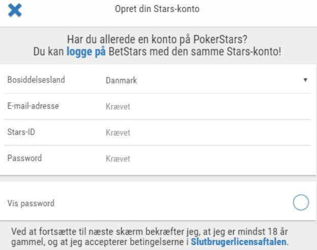 Åbn en Betstars konto