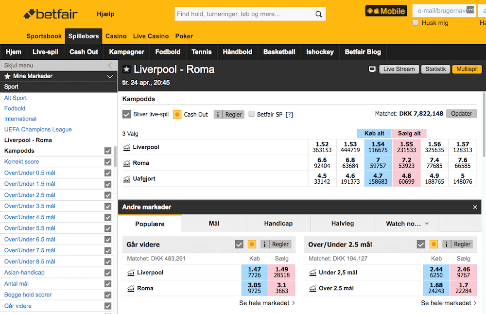 Betfair hjemmeside og navigering Betfair hjemmeside og navigering