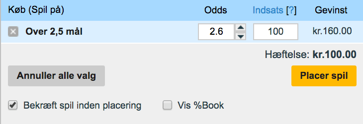 Over 2.5 mål trade på Betfair exchange