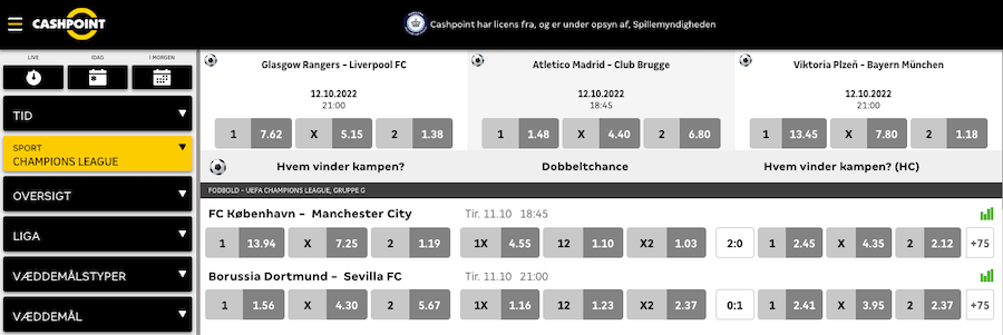 cashpoint odds og betting