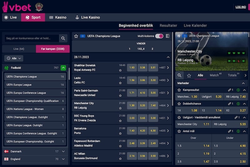 Vbet odds udvalg